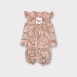 Remember Nguyen Plaid Smocked Lizard Top & Shorts Set NWOT